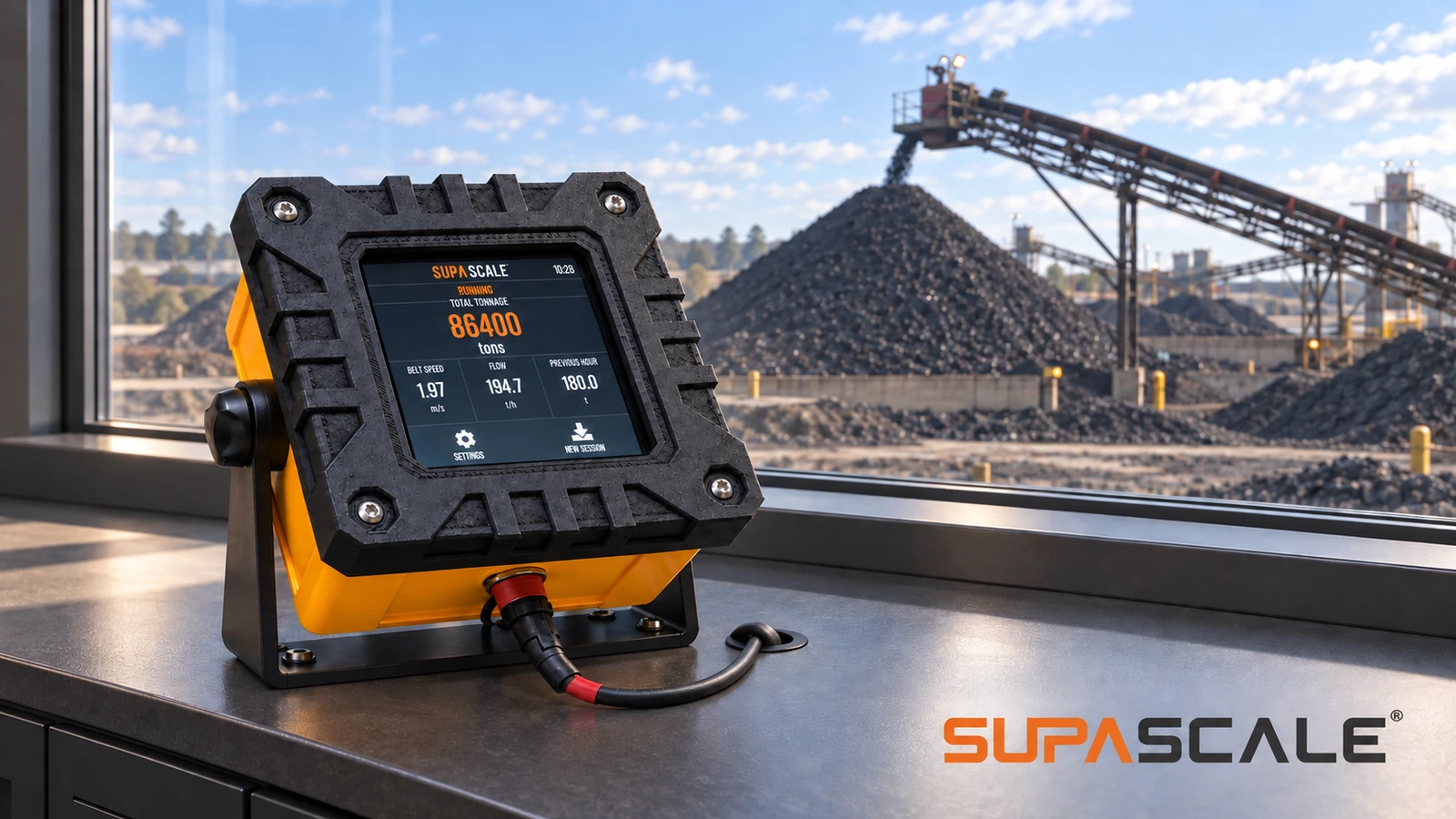 SUPA SCALE conveyor controller overlooking a coal plant and conveyor system